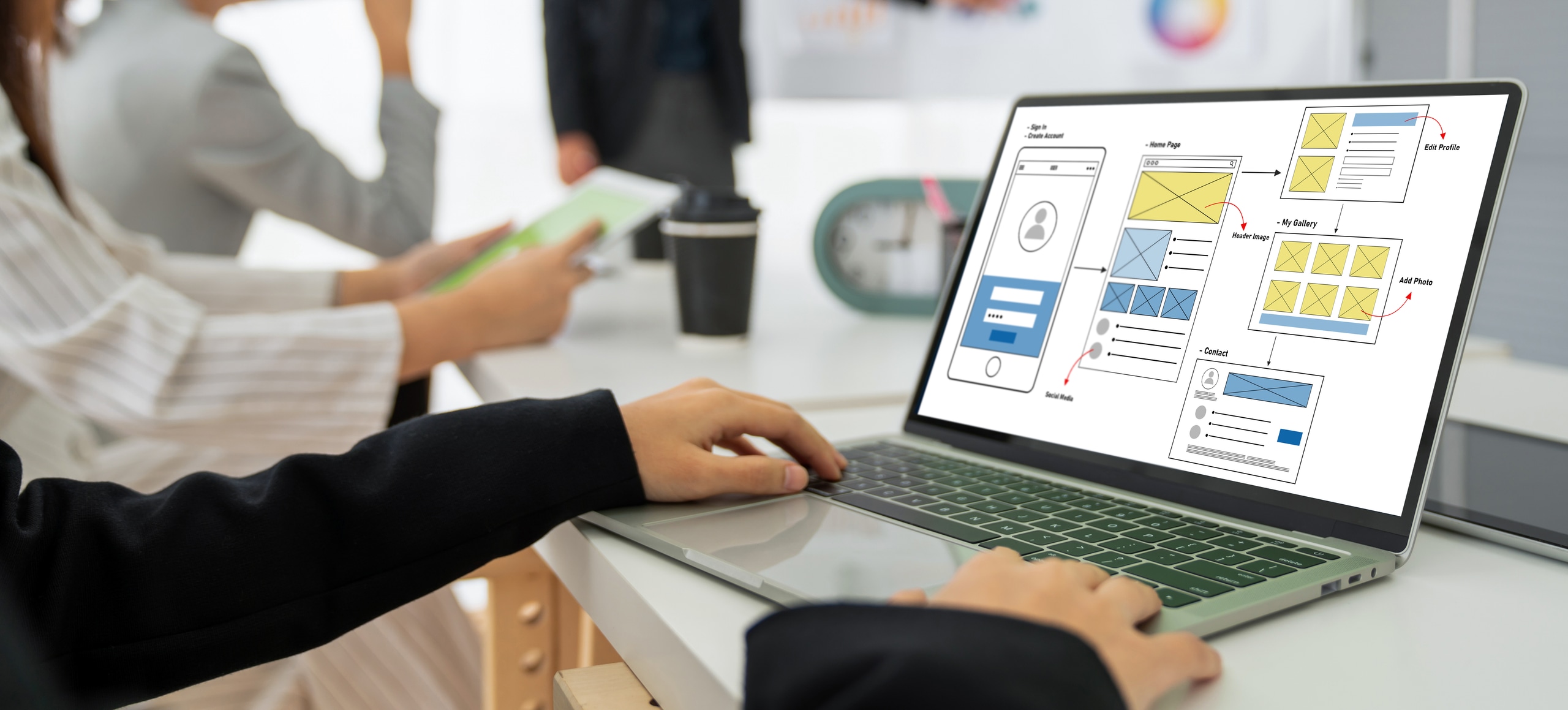 UX UI design process for modish mobile application and website . Creative prototype of wireframe for professional app developer .