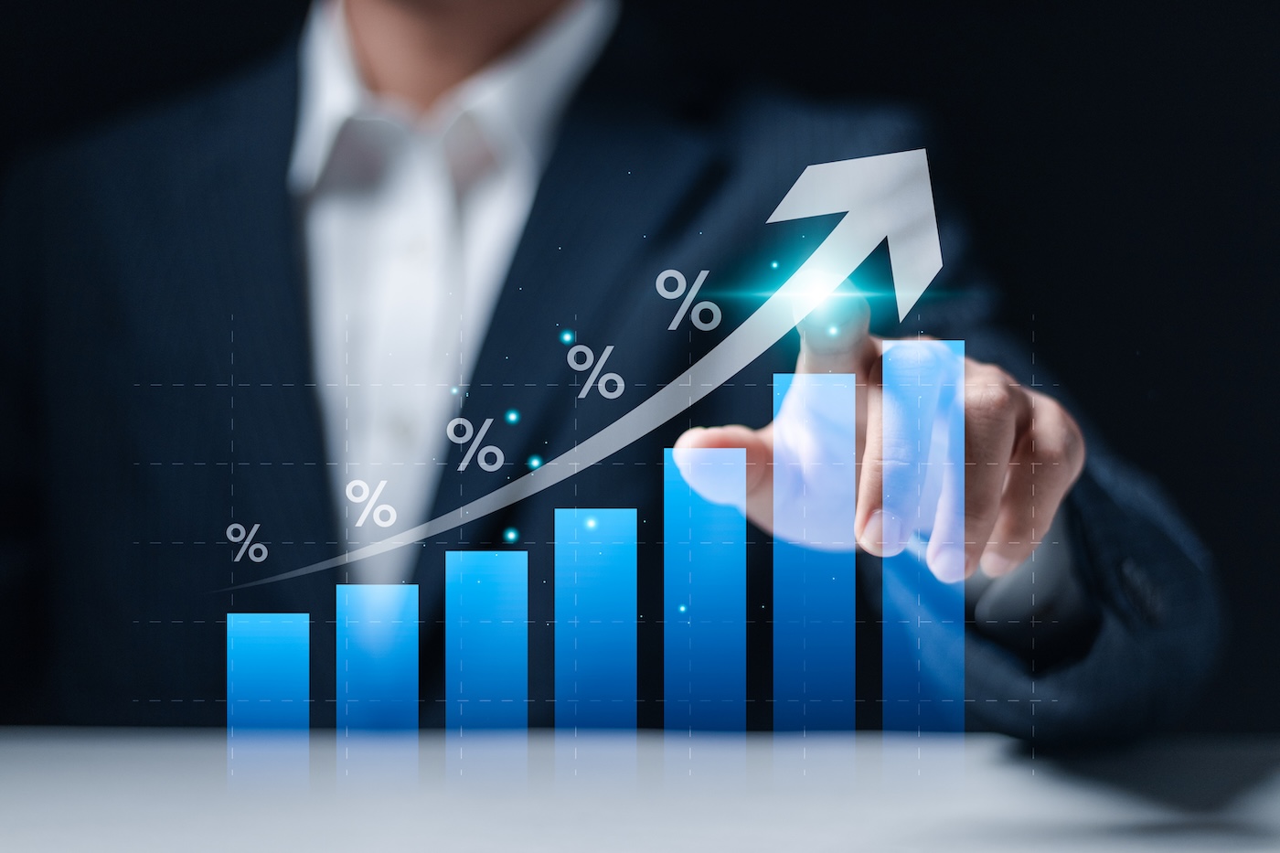 Image 2 Interest rate and dividend concept. Businessman calculating income and return on investment in percentage. income, return, investment, dividend tax.