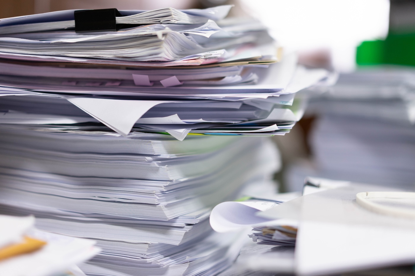 A lot of documents in the office, boring work days at monday. A lot of documents in the office, boring work days at monday